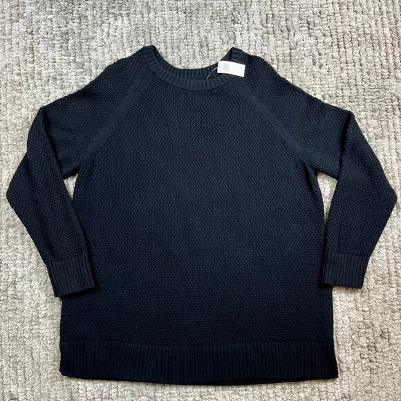 Old Navy Women's Textured Knit Black Pullover Sweater Size L 100% Cotton Classic - Picture 1 of 8